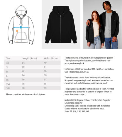 Küche Orga - Logo vorne klein - LO Logo HINTEN GRAU  - Unisex Organic Zipper 2.0 ST/ST – Bild 3